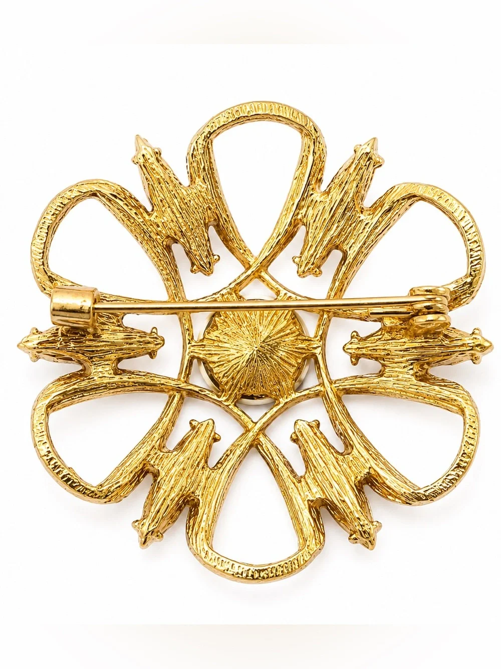 Gold Tone Faux Pearl & Purple‎ Rhinestone Statement Brooch NEW. VTG Style